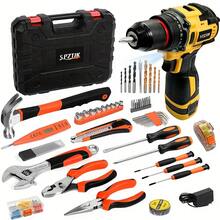SPZTJK [48V Cordless Drill] 48V Cordless Electric Drill Set | Lithium-Ion Drill Driver Kit With LED Light & Variable Speed | Includes Handheld Screwdriver, Accessories, Rechargeable Lithium Battery, For DIY Home Projects - Red - View 3