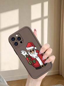 Funda navideña para phone 17 Pro Max con estampado de Papá Noel (compatible con las series 11, 16, 15, 14, 13, 12 y 11). Diseño festivo. Funda protectora de silicona suave a prueba de golpes. Para mujeres y niñas. - Café integral - Ver 3