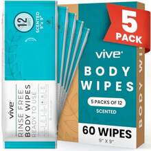 Vive Body Wipes 60 Count - Adult Wipes For Elderly - Disposable Bath Wipes For Adults Bathing No Rinse - Personal Cleansing Wipes For Bedridden Injured Adults - Wet Wipes For Women And Men Traveling - như hình ảnh - Xem 2