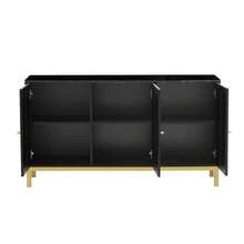 Stylish, Elegant 3-Door Sideboard With Marble Tabletop For Kitchen, Living Room, And Dining Room (Black) - 黑色 - 查看 9