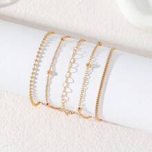 Set Of 5 Pieces Of Love Round Bead Chain Bracelet Set Women's Alloy Round Bead Chain Box Chain - Vàng - Xem 5