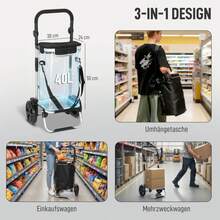 HOMCOM 3-In-1 Folding Shopping Trolley With 40L Capacity, Loadable Trolley Up To 25kg With Cooler Compartment, Black - 1 - 查看 4