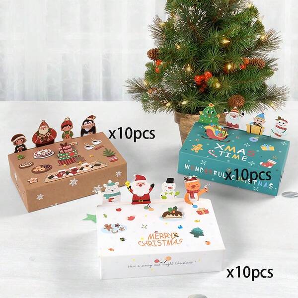 Scatola regalo di carta per feste di Natale, scatola pieghevole a forma di animale 3D per dolci e biscotti, 10 unità/confezione - 3 colori (30 unità)