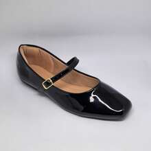 Women's Mary Jane Flats Square Toe Patent Leather Simple Basic Elegant - 黑色 - 查看 2