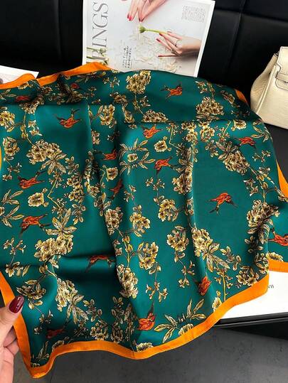 1 Piece 70cm Luxurious And Fashionable Printed Silk Satin Square Scarf And Headscarf, Multifunctional Women's Headband Shawl, Suitable For Travel, Vacation, Leisure And Leisure, Headscarf, Daily Commuting Small Colla