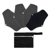 Absorvente menstrual noturno de pano reutilizável e lavável com mini bolsa impermeável (preto)