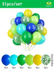 31/56/87/122 بالونة باللون الأخضر والأزرق، بالونات لاتكس سميكة بقطر 12 بوصة باللون الأزرق الملكي والأخضر الليموني والأصفر، بالونات مزينة بالبريق الأخضر لحفلات عيد الميلاد بموضوع الغابة والديناصورات، حفلات الكشف عن نوع الجنين، التخرج، الزفاف، المعمودية - أزرق، أخضر، أصفر - مشاهدة 11