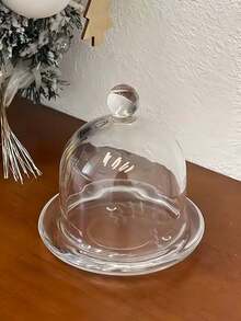 1 pieza Plato de postre de vidrio transparente con tapa antipolvo, adecuado para pasteles, frutas, panes - transparente - Ver 13