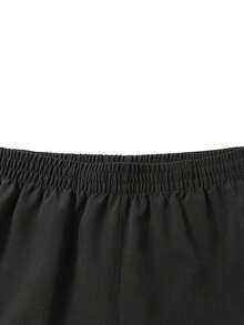 Men's Quick-Dry Beach Shorts With Tropical Palm Tree Print - Breathable Elastic Waist Drawstring Casual Swim Trunks For Summer, Gym, Running, Vacation & Outdoor Activities, Swim Shorts, Lightweight Fabric - 黑色 - 查看 3