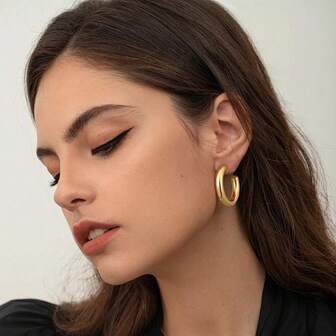 1 Pair Chunky Gold Hoop Earrings - Dainty 14K Gold Plated Huggie Hoop Earrings Hypoallergenic Lightweight Jewelry