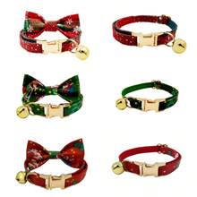 Cute Pet Christmas Plaid Print Zinc Alloy Cat Collar, Cat Collar Bow Tie Set, Soft Velvet Cat Collar With Bell, Handmade Mini Cat Collar With Metal Buckle, Cat Collar With Bow Tie And Bell