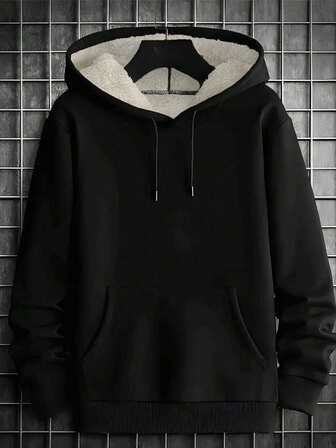 Men's Casual Thermal Lined Hooded Sweatshirt, For Fall Winter, Long Sleeve Top