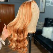Blonde With Brown Body Wave Synthetic Lace Front Wig Pre Plucked Highlight Blonde 13x4 HD Transparent Lace Frontal Wigs Glueless Heat Resistant 180% Density Water Wave Synthetic Wigs For Women - 挑染金色 - 查看 6