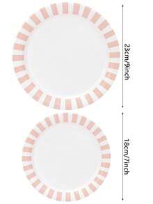 10pcs/20pcs/50pcs Pink Striped Paper Plates 9 Inch Disposable Pink White Stripe Paper Platters Pastel Striped Carnival Dessert Plates For Birthday Bridal Baby Shower Wedding Lunch Dinner Party Decorations - 彩色 - 查看 2