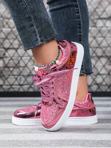 Shiny Pink Low-Top Sneakers, Multifunctional & Fashionable, Suitable For Both Men And Women, Perfect For Festivals, Gifts, Parties And Daily Commute