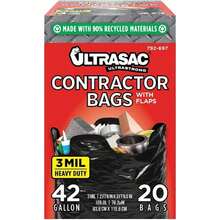 Contractor Bags 42 Gallon 20 PACK/ FLAP TIES 33 inchx 45 inch - 3 MIL Thick Large Black Heavy Duty Industrial Garbage Trashbags Professional Construction and Commercial use - 42 galones - Ver 2