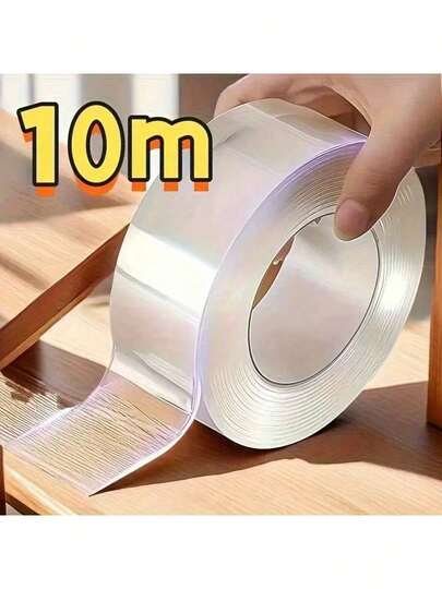 10m Super Strong Double-Sided Nano Tape, Thick, Transparent, No Residue, Suitable For Plastic, Wood, Glass And Metal Waterproof Bonding - Made Of PE Material, High Viscosity