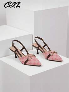 أحذية نسائية ذات كعب عالي وأصبع مدبب مع إبزيم، تطريز زهري رجعي وأشرطة خلفية، أحذية رسمية مريحة للنساء