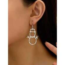 2pcs Fashionable Cute Snowman Hollow Dangle Earrings For Women - 雪人耳環 - 查看 6