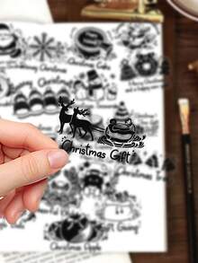 50pcs Black And White Christmas Stickers Notebook, Planner, Phone Case Decorations Christmas Gift - Multicolor - View 4