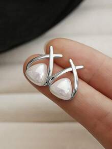 1對時尚高級仿珍珠魚型女士優雅日常耳釘 - 銀色 - 查看 4