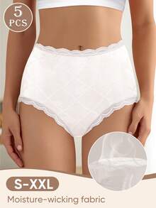 MEIYATING 5 piezas/paquete Bragas triangulares de cintura media con cobertura completa, encaje estampado, suaves, cómodas y ligeras para mujer - Multicolor - Ver 3