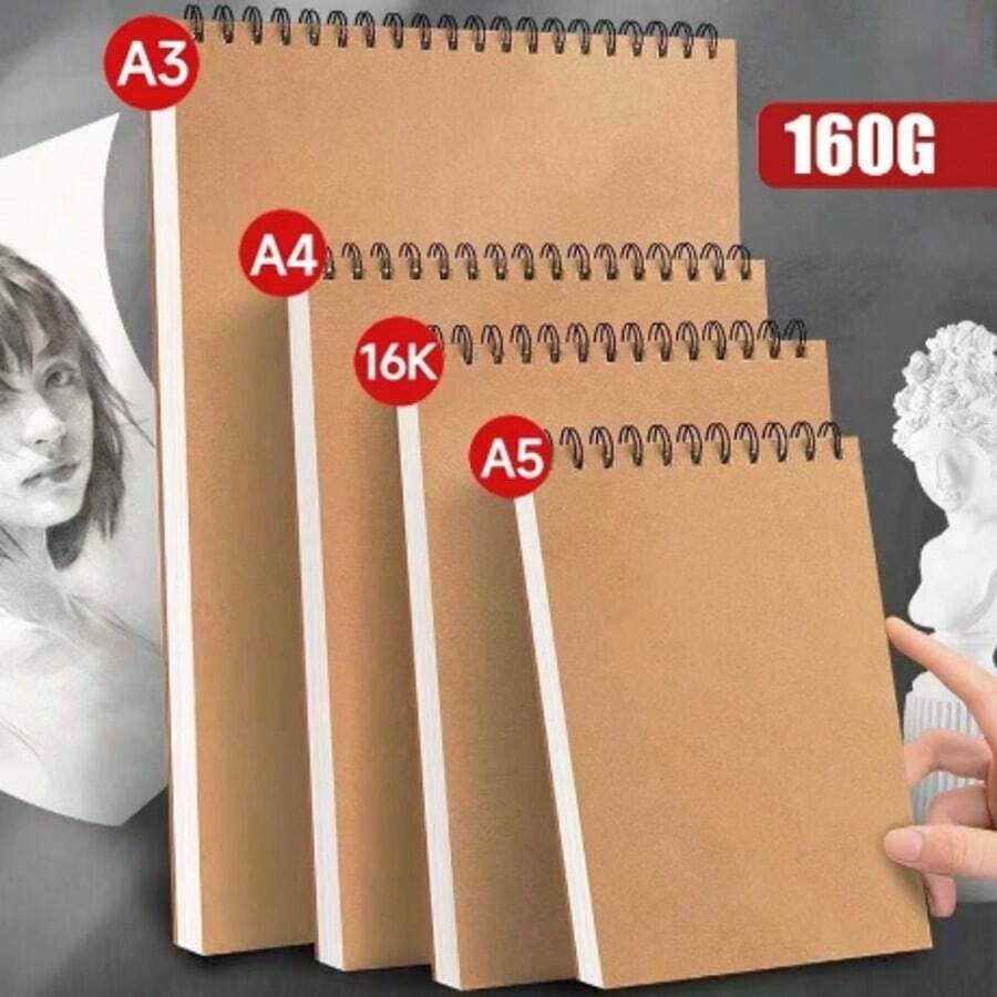 Cuaderno de bocetos A5/16K/A4/8K con doble espiral, cuaderno de bocetos de papel kraft para pintura y graffiti