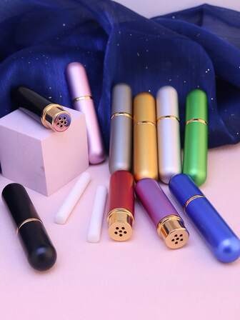 1pc 5ml Refillable Capsule Aromatherapy Diffuser Bottle - Aluminum Protective Case - Portable, Compact For Travel - Includes Cotton Pads, Car Air Freshener Container, No Battery/Power Needed, Compatible With Essential Oils/Concentrates - For Car, Backpack, Winter Coat & Long-Lasting Fragrance - Can Be Given As A Gift