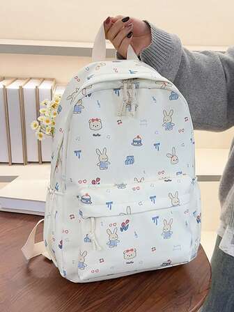 Large Capacity Backpack For Girls, Fashion Rabbit Pattern Casual Daypack, Suitable For High School & College Students