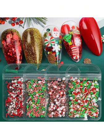 Christmas Resin Shaker Fillers 40g (4x10g Packs) - Pre-Made Snowflakes, Santa Hats, Candy Canes - Red, Green, Golden, White, Brown - For Epoxy/Resin Crafts, Nail Art, Ornament Making, Gift Decorating - DIY Holiday Decoration Accessories, Christmas Craft Supplies, Festive Ornament Filling, Vibrant Craft Materials, Christmasthemed Shapes, Detailed Craft Items, Christmas Decor