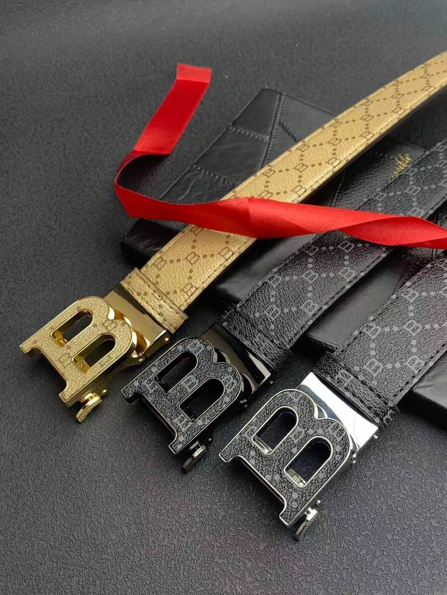 1 pieza Cinturón automático con hebilla con letra para hombres, cinturón de negocios y juvenil adecuado para regalo, regalo de cumpleaños, atuendo clásico de otoño/invierno, moda diaria, regalo para novio