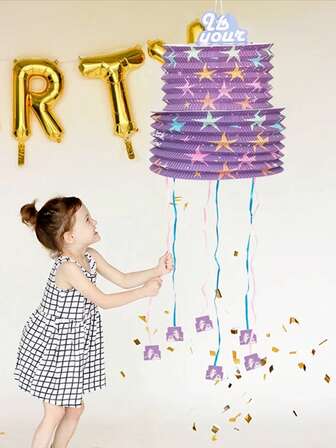 1个迷你拉绳皮纳塔，内含惊喜礼盒，适合儿童生日派对、节日聚会装饰