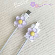 2pcs Transparent Flower-Shaped Charging Head Protective Cover Cable Protector, Charger Protector - Purple - View 6