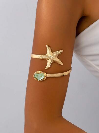 1pc Creative Fashion New Starfish Opening Baroque Faux Pearl Armband, Elegant Women's Summer Beach Resort Party Wedding Vacation Music Festival Holiday Gift Jewelry, Genie Costume, Mermaid Accessories