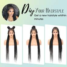 360° HD Lace Front Braid Wig 13" X 8" Lace Cornrow Braid Wig 36 Inch Full Lace Braid Wig Handmade Crochet Black Natural Box Braid Wig With Baby Hair - Black - View 5