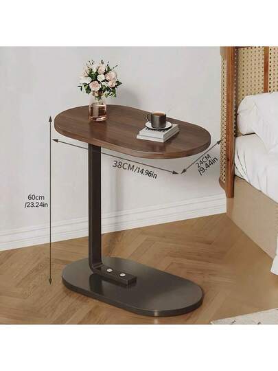 1pc Oval Side Tafel Removable Edge Space Saving Hardwood Sofa Coffee Living Room Or Bedroom, Moderne Wooden Top Metal Frame, Multi Tier Coffee, Snacks, Books Minimalist Tabletop, view 6