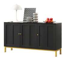 Stylish, Elegant 3-Door Sideboard With Marble Tabletop For Kitchen, Living Room, And Dining Room (Black) - 黑色 - 查看 1
