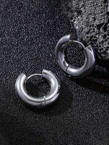 1 Pair Minimalist Stainless Steel Men's Earrings - Punk Style, Stainless Steel Material Resistant To Fading And Low Allergy, Suitable For Casual Daily And Party Wear, Perfect Gift - Silver - View 3