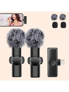 ميكروفون لاسلكي خارجي للهاتف أو آيباد بمأخذ نوع سي، ميكروفونات نقاط مثبتة على الصدر بنظام لاسلكي 2.4 جيجا هرتز، تأخير منخفض جدا، مع شريحة تقليل الضوضاء مدمجة، مناسب لتسجيل الفيديو والمقابلات والبودكاست والتغذية المباشرة