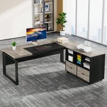 Tribesigns Reversible L-Shaped Executive Desk With File Cabinet, 63" Large Office Desk With Storage Drawers, Computer Desk Set (Grey & Black) - Grey & Black - View 2