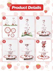 1 Set Strawberry Birthday Party Cake Stand, Includes Cute Strawberry Pattern Paper Cupcake Stand, Dessert Display Rack, Paper Cake Tray, Suitable For Cake Decoration, Strawberry Themed 1st Birthday Party Decor, 1st Birthday Party Supplies, Baby Shower Party Decor, Gender Reveal Party Decor, Strawberry Party Disposable Tableware, Strawberry Party Decorations - Strawberry - View 9
