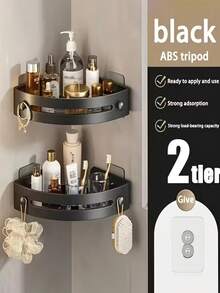 1/2pcs Bathroom & Kitchen Corner Shelf - Durable ABS Material Bathroom Storage Rack, Suitable For Sink, Kitchen, Toilet And Shower, Space Saving, Easy Installation, Sturdy, Bathroom Accessories Wall Mounted Lightweight Plastic Self-Adhesive Triangular Bathroom Corner Rack, Multifunctional, No Drilling, With Shower Caddy, Shampoo And Shower Gel Holder, Bathroom Organizer, Bathroom Cosmetics Storage Rack