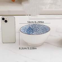 1pc Ceramic Simple Blue Japanese Style Bowl, 4.5", 6", Or 8" Size, Japanese, Nordic, Bohemian Style Simple High-End Blue/Light Colored Tableware Bowl Set, Multiple Sizes And Patterns Available