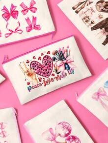 1/5/10pcs Y2K Style Bow Decor Zipper Cosmetic Bag Gift Set, Elegant Bow Graphic Design Multi-Purpose Accessory Storage Pouch, Women Party Bow Theme Essential, Versatile Makeup, Perfume, Stationery Organizer Bag Set - Beige - View 2