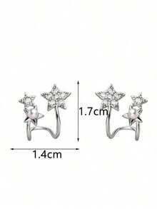2pcs Fashionable Y2k Style Star, Rhinestone & Simulated Faux Pearl Clip-On Earrings For Party, Date, Gift, Daily Wear - Silver - View 5