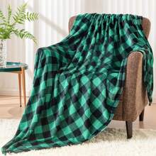 Hrow Blanket For Couch, Green & Black Checkered Flannel Blanket, Cozy & Soft Buffalo Plaid Decor Blanket For Women, Men - Kẻ sọc xanh lá cây/đen - Xem 2