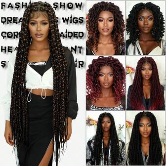 这款合成全蕾丝脏辫假发带有婴儿绒毛，预先拔毛打造自然发际线，透气双层蕾丝帽，男女通用，可调节绑带确保佩戴稳固，波西米亚嬉皮风，适合日常佩戴和派对。耐热假发，无需胶水即可打造蓬松卷曲的非洲式假发，仿脏辫扭曲玉米辫假发，适合万圣节角色扮演、节日和日常穿着。