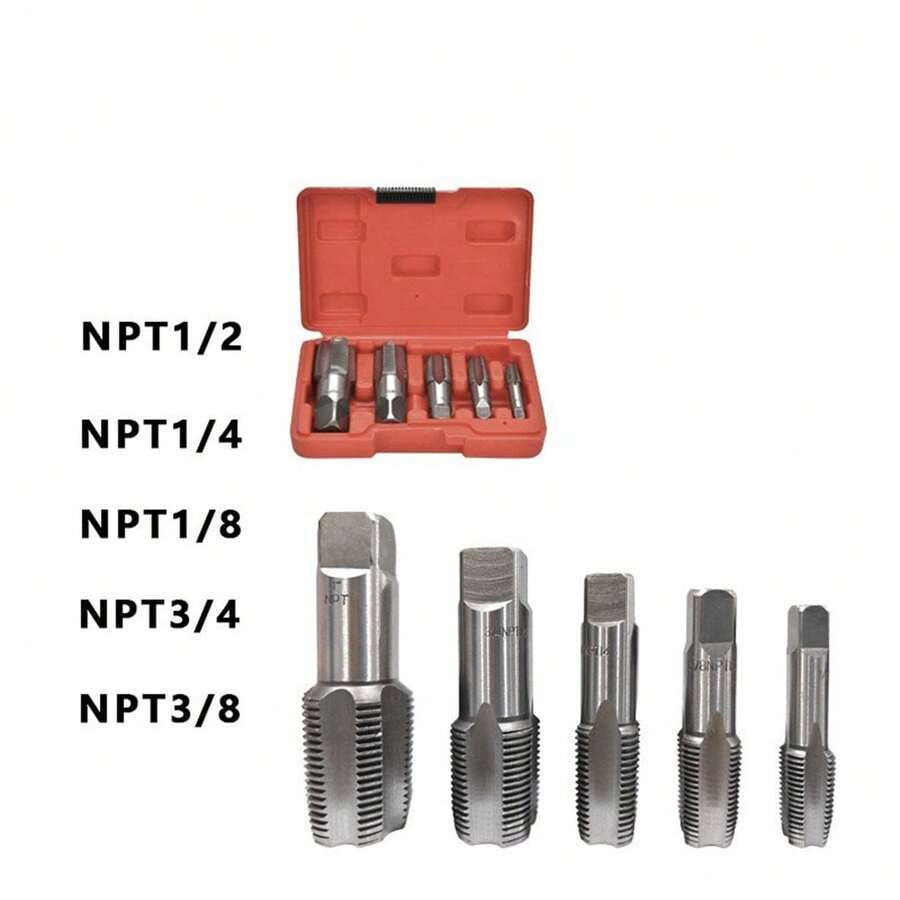 5pcs/6pcs Alloy NPT Thread Forming Taps - Industrial Tool Set For Cleaning, Re-Threading Damaged Or Jammed Pipe Threads, Sizes 1/8", 1/4", 3/8", 1/2", 3/4", 1", With Storage Box, Non-Electric, Battery-Free, For Plumbing/Industrial Use