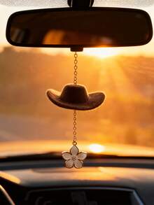 1 pièce Pendentif intérieur de voiture en jean avec fleur dorée, décoration de suspension de voiture, accessoires de décoration intérieure de voiture - Taille Unique - Voir 5