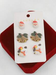 1 Set Cute Cartoon Christmas Series Santa Claus, Animal, Christmas Tree Earrings, Fashionable European And American Design, Versatile Matching - Christmas Earring Set 1 - View 3